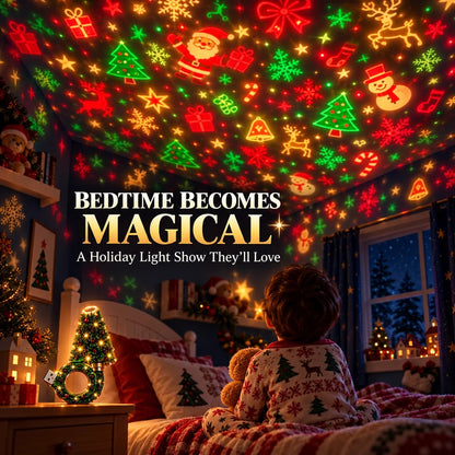 🎄 Christmas LED Projector Light ✨ | USB Plug & Play 🎅 6 Interchangeable Patterns ❄️ Cozy Holiday Room Decor 🎁