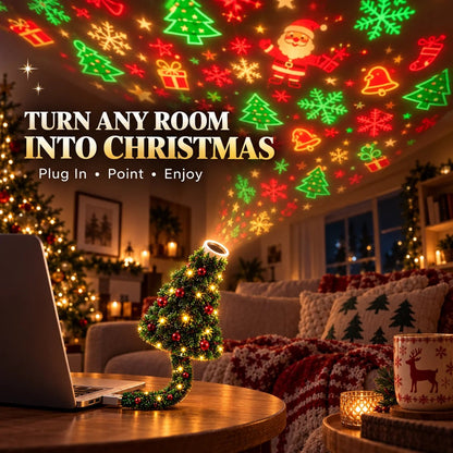 🎄 Christmas LED Projector Light ✨ | USB Plug & Play 🎅 6 Interchangeable Patterns ❄️ Cozy Holiday Room Decor 🎁